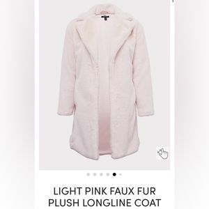 TORRID LIGHT PINK FAUX FUR PLUSH LONGLINE COAT SZ 0